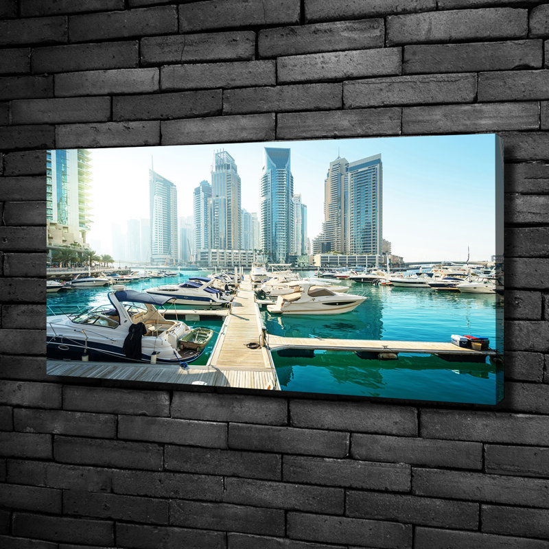 Marina in Dubai 1 Piece Wall Art on Glass, 50cm H x 100cm W x 2cm D, Canvas