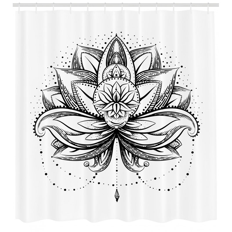 Ensemble de rideau de douche avec crochets lotus, H 70 po x l 69 po
