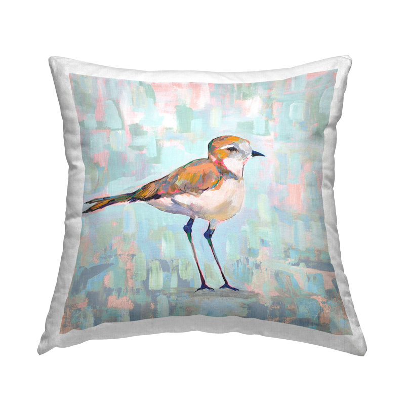Petit coussin décoratif imprimé de petits oiseaux bruns pastel par Jeanette Vertentes