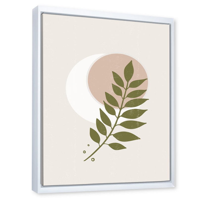 Lune géométrique abstraite avec feuille IV - impression sur toile, H 32 po x l 24 po x P 1 po, Toile blanche encadrée