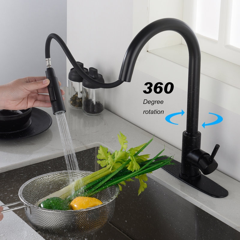 Touch Kitchen Faucet With Pull Down - Matte Black Stainless Steel, 360-Degree Swiveling For Sink Complete Wash, Wrist-Driven, Corrosion And Rust , Single Handle Water Temperature Flow Control Black,