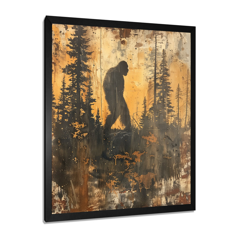 Chupp - Bigfoot Wall Art Living Room, Toile encadrée noire simple, H 40 po x l 30 po x P 1,5 po