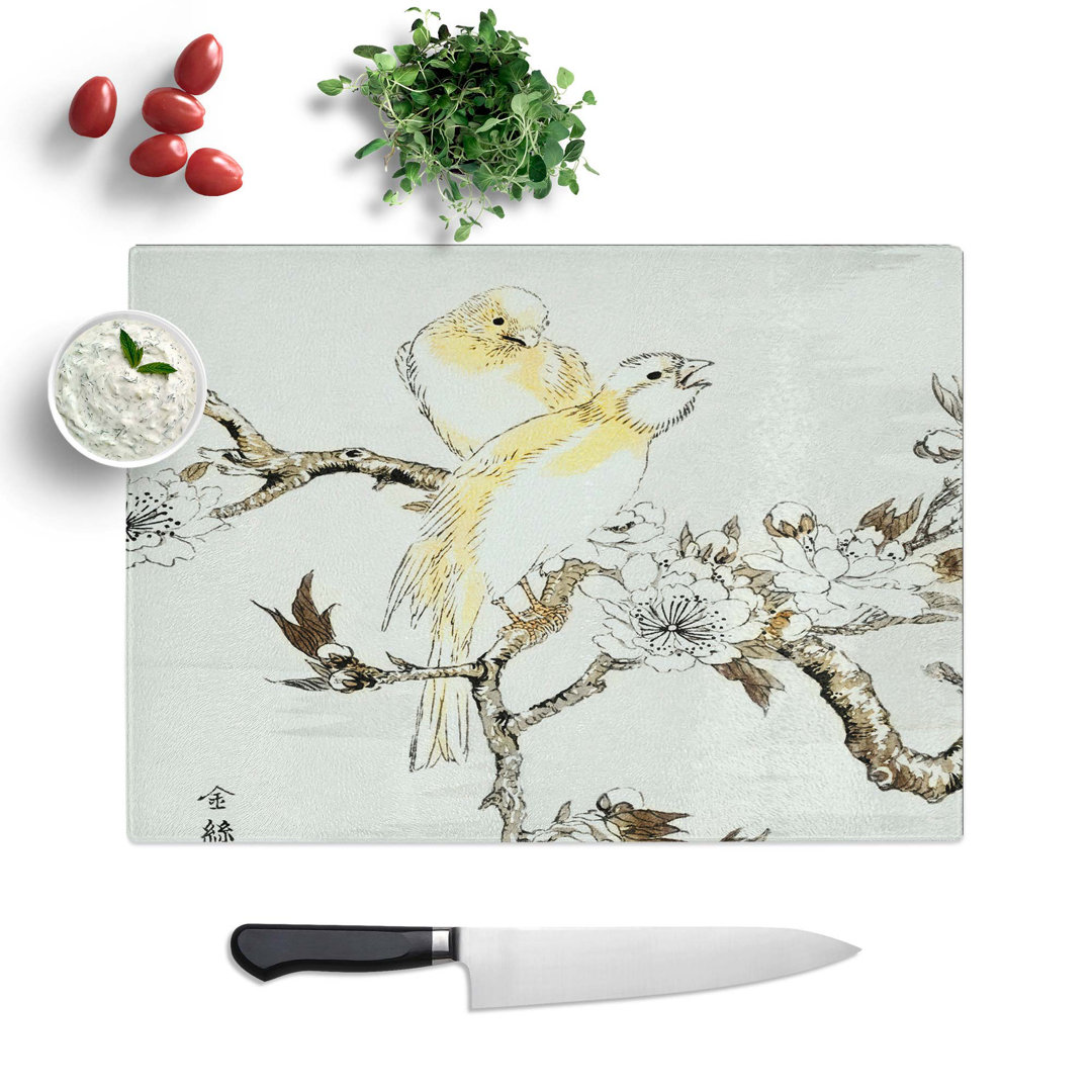Tempered Glass Canary Birds and Peach Blossom Chopping Board