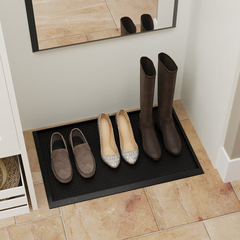 Black Rubber Non-Slip Outdoor Doormat and Boot Tray