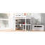 Lit mezzanine double blanc avec bureau et tablette. Structure en bois massif durable. Améliorez la gestion de l'espace dans la chambre à coucher. Pour plus de 6 ans. 78 po x 57,6 po, 70,9 po. Capacité de 400 lb, tablette blanche.-1247599555