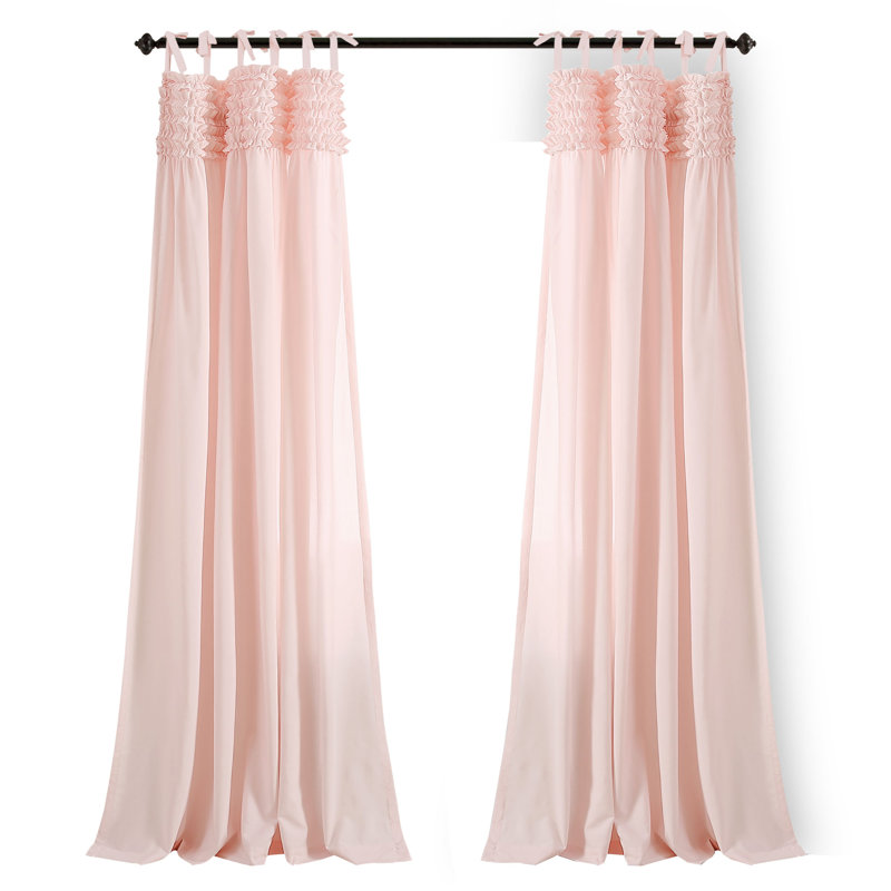Lydia Ruffle Semi Sheer Curtain Pair, 40'' W x 84'' L, Blush