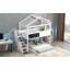 Lit superposé simple au dessus d'une chambre double avec escalier de rangement et tableau noir-553462293