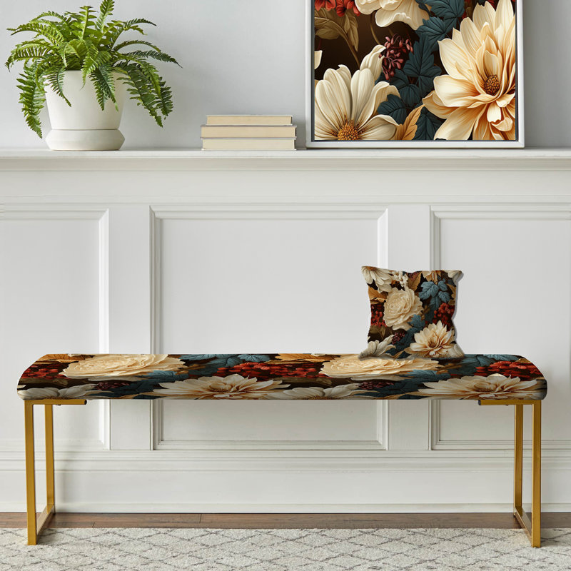 Banc rembourré or, Earthy Elegance Botanical Pattern