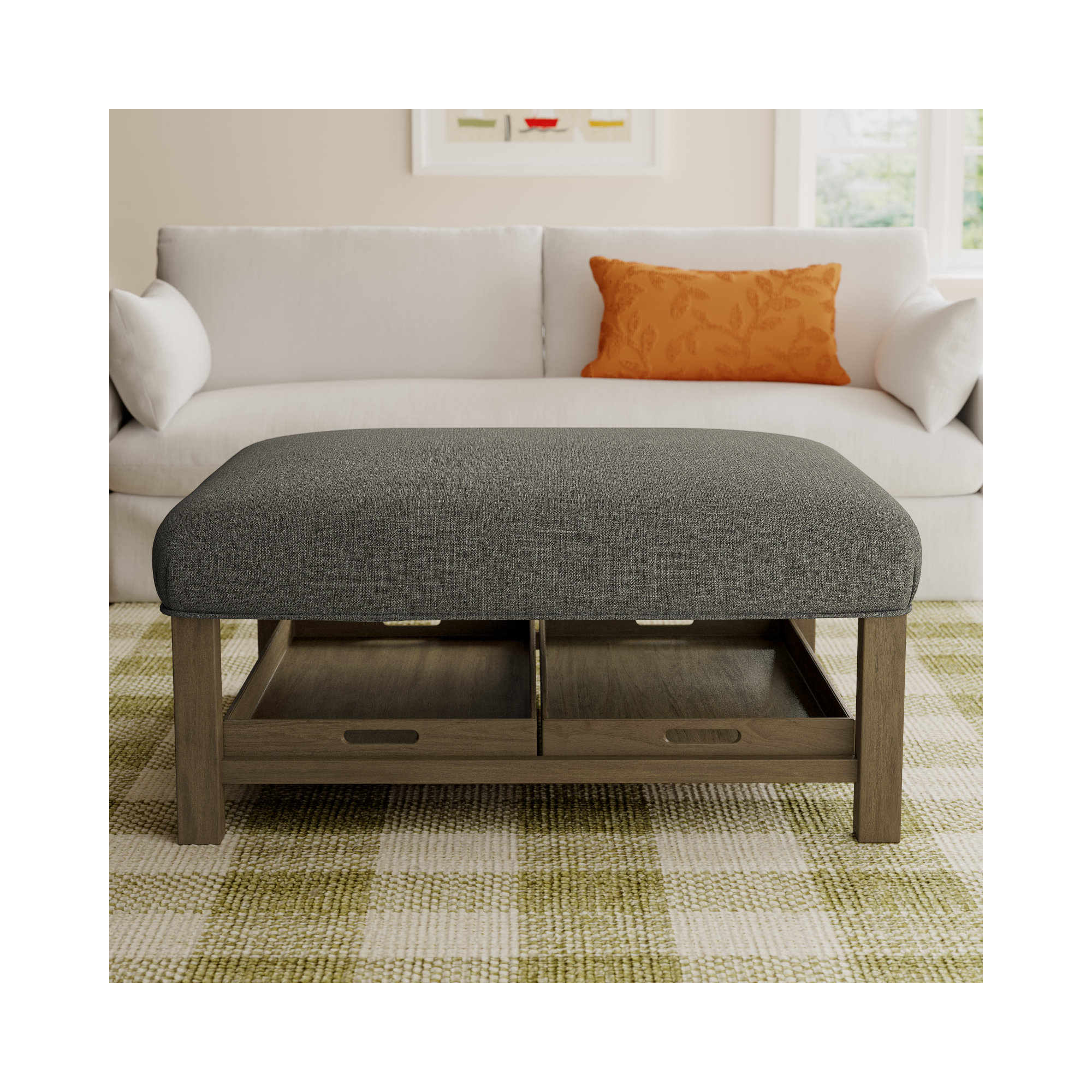 Manorville Upholstered Ottoman, Drusky Gray Performance