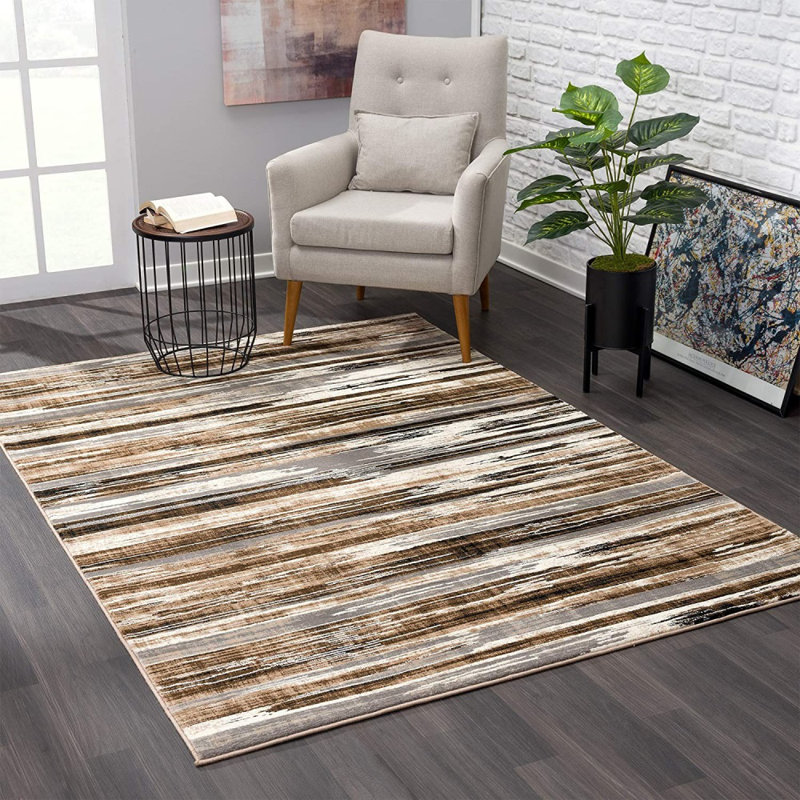 Tapis de couloir abstrait beige / brun en polypropylène 3 pi x 13 pi
