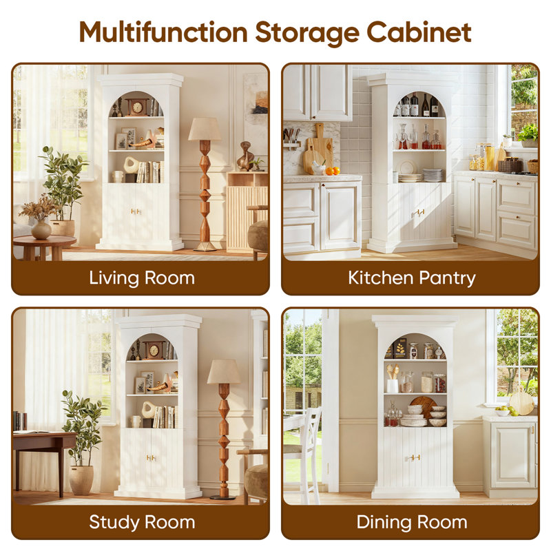 Modern Kitchen Pantry,71"Tall Storage Cabinet With Drawers,White with Gold Handles,Set of 2
