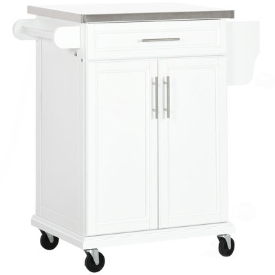 Kitchen Island On Wheels, Rolling Kitchen Cart With Stainless Steel Countertop, Drawer, Towel Rack And Spice Rack, Utility Storage Trolley