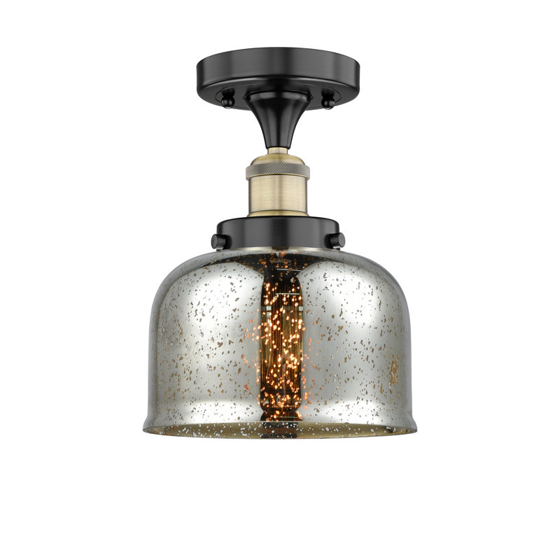 Thoa Glass Semi Flush Mount, Black Antique Brass, Silver Plated Mercury