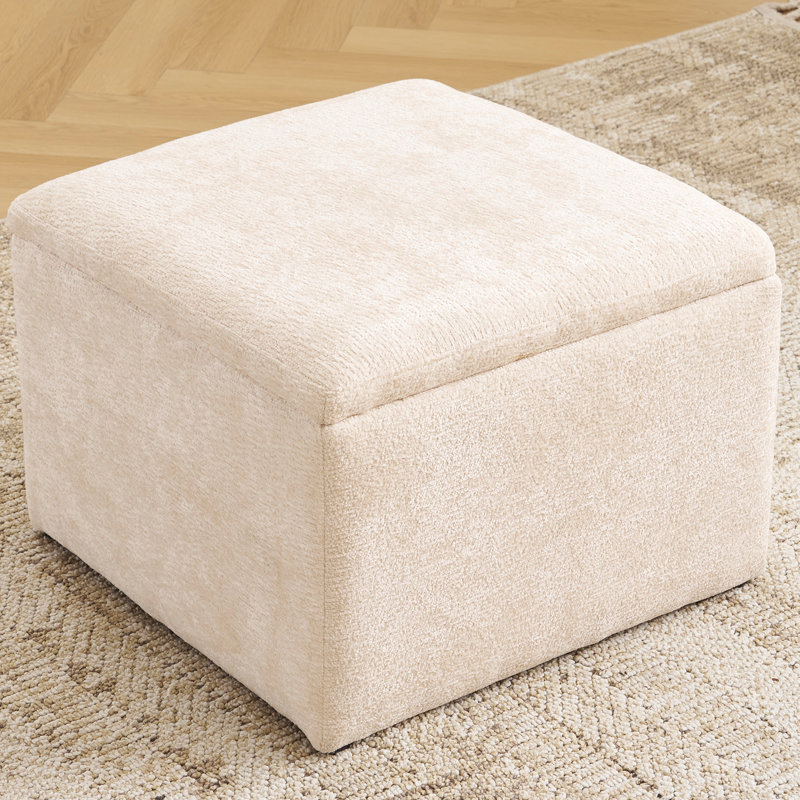 Cube Storage Ottoman,  Multi-Functional Footrest,Beige, Beige, Chenille