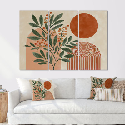 Green And Terracotta Minimalism Sage Plants  - Botanicals Wall Décor Set