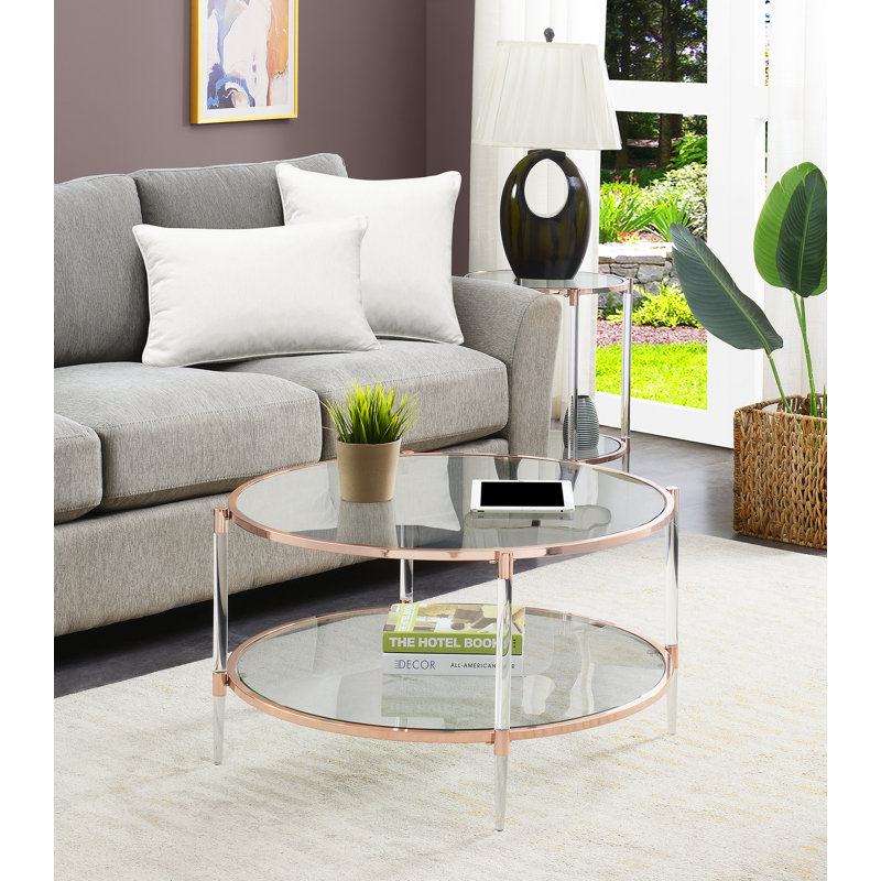 Carolina 2-Tier Acrylic Glass Coffee Table, Rose Gold