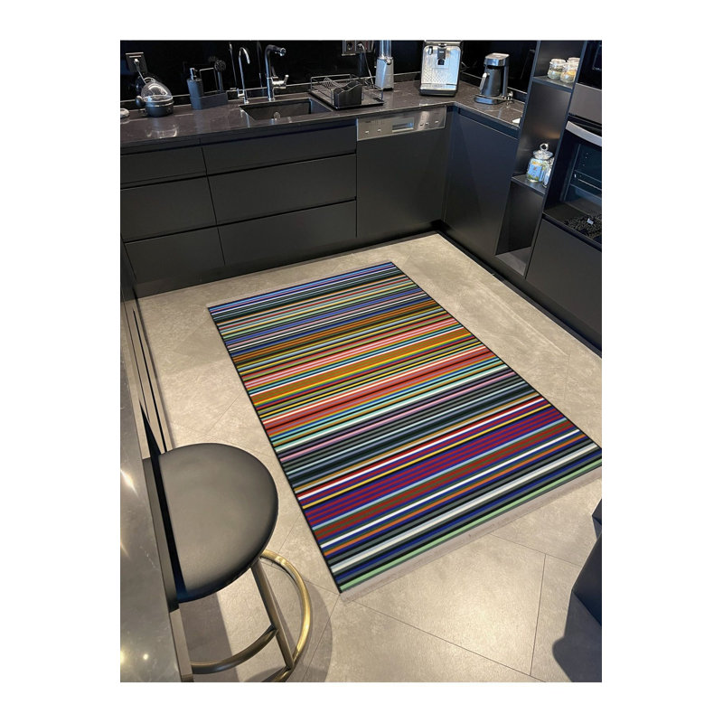 Multi Colour Line Striped Fringed Creative Modern Decorative Machine Washable Area Rug, Rectangle 3'3" x 4'11"