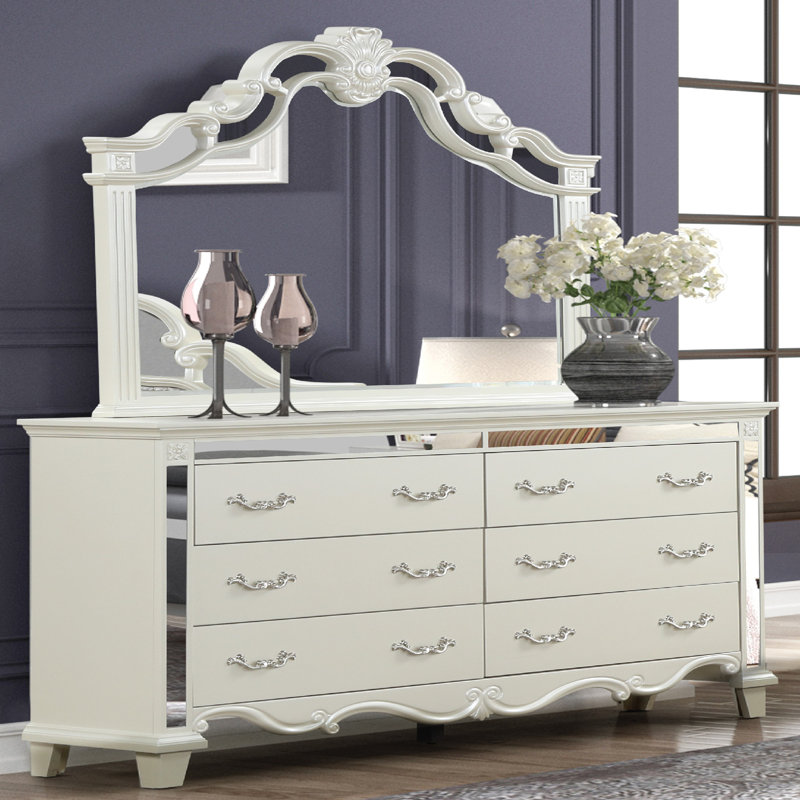 Commode à miroir avec cadre en bois blanc