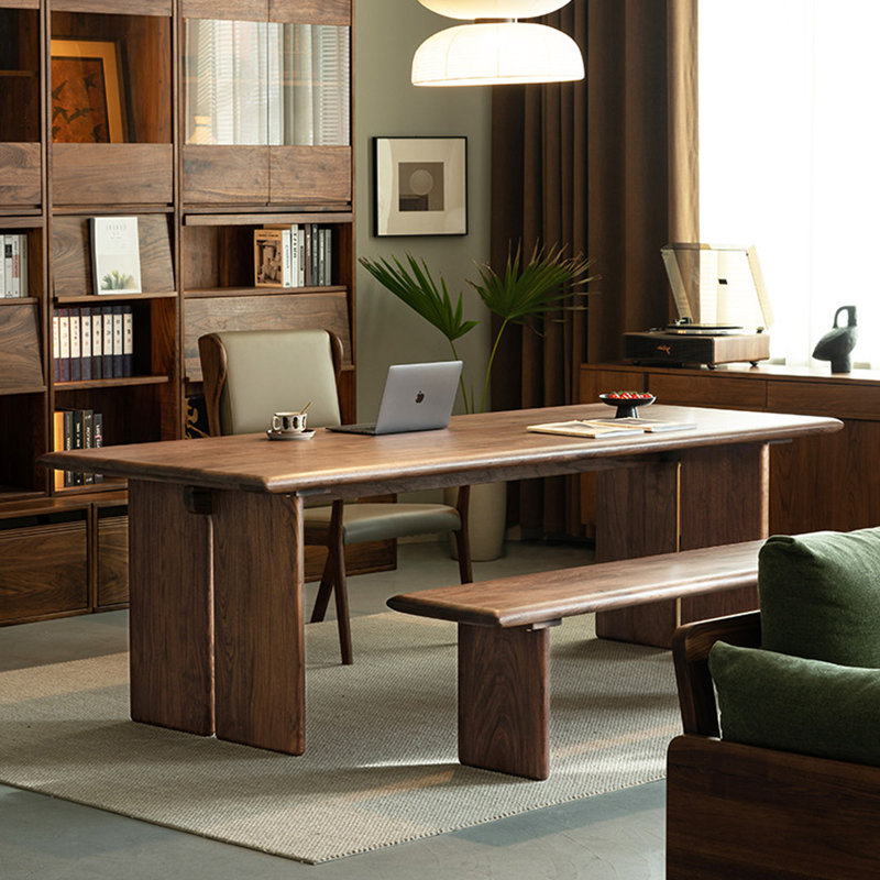 High-end Walnut Solid Wood Multi-functional Desk, 29.52" H x 94.48" W x 37.4" D