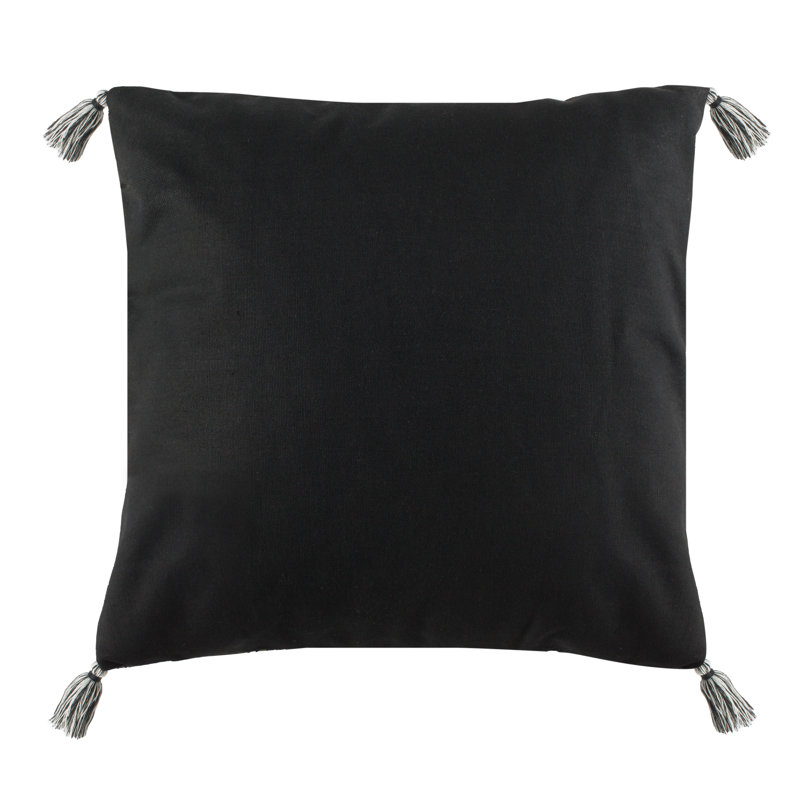 Sidonia 16" Gray and Cream Square Throw Pillow with Tassels
