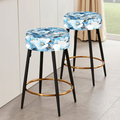 Ensemble de 2 tabourets de bar blanc et bleu à motif floral Bliss
