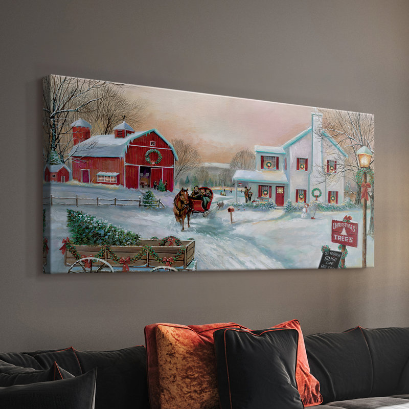 Ferme d'arbre de Noël - Toile tendue avec châssis - Prêt à accrocher, H 24 po x l 48 po