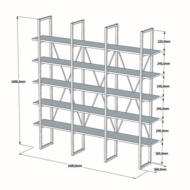 Modern Industrial Bookshelf, Black & Atlantic Pine, 63.0 x 63.0 x 10.2 inches | 100% Melamine Coated Particle Board & Metal Frame | Wall-Mountable Design, Numerous Shelves for Additional Storage, Stylish & Functional Home Decor