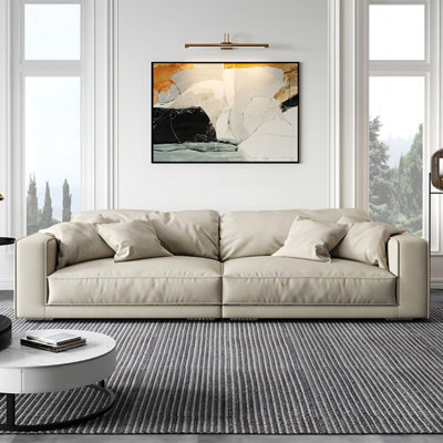 Creamy-white Genuine Leather Modular Sofa cushion couch
