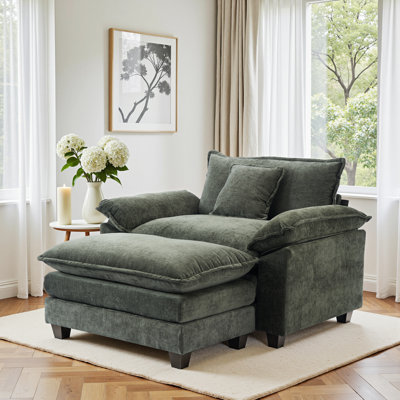Fauteuil d'appoint surdimensionné en chenille de 40,15 po avec repose-pieds Ebern Designs
