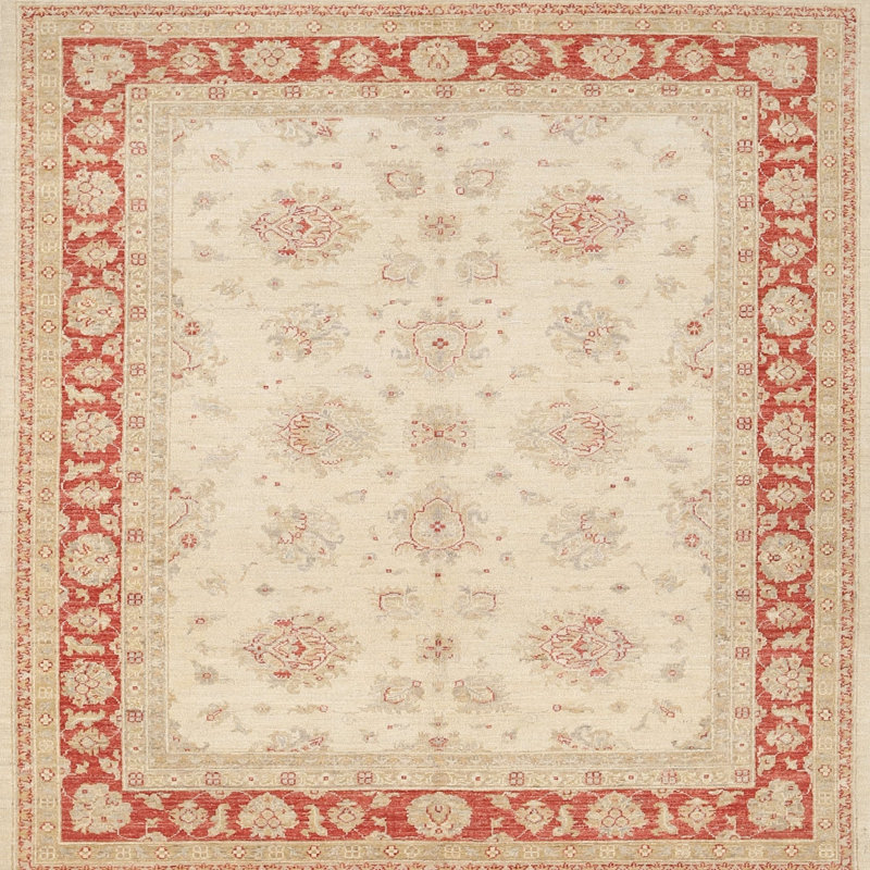 Tapis traditionnel beige / rouge Groveson, Rond 8 pi