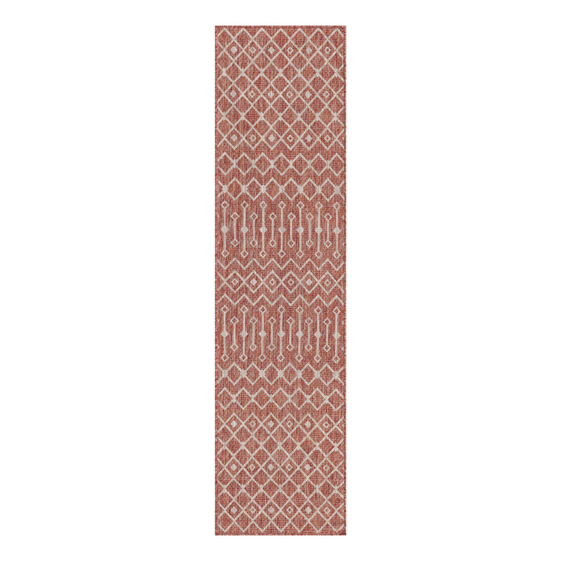Tapis rouge rouille intérieur / extérieur Julieta, Tapis de couloir 2 pi x 8 pi