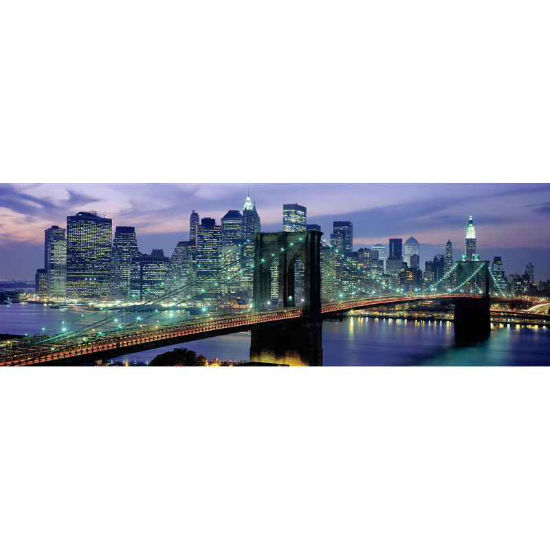 Brooklyn Bridge And Skyline by Richard Berenholtz - Wrapped Canvas Print, 40cm H x 120cm W x 4cm D