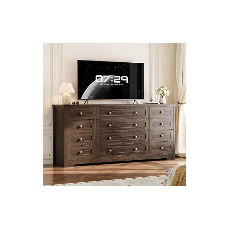 12 Drawers Wood Dressers for Bedroom, Modern Wooden Dresser for Living Room, Hallway, Entryway, Brown