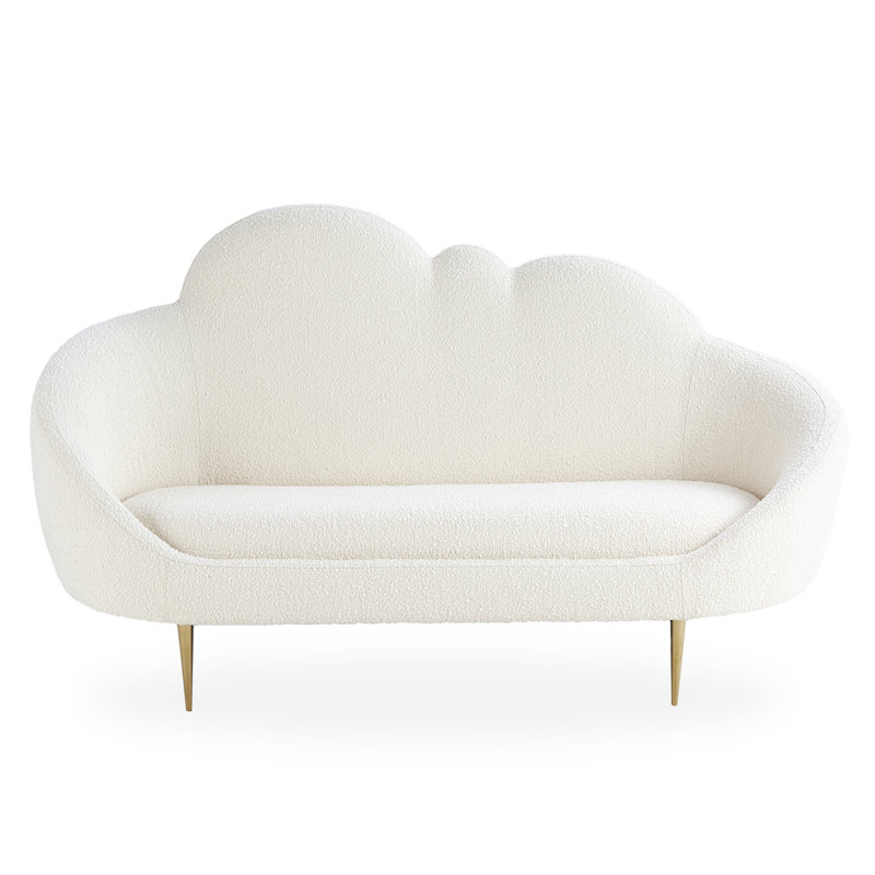 Olympus Oatmeal Velvet Cloud Settee with Brass Legs