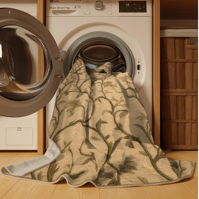 Tapis beige français lavable à la machine, Rond 8 pi