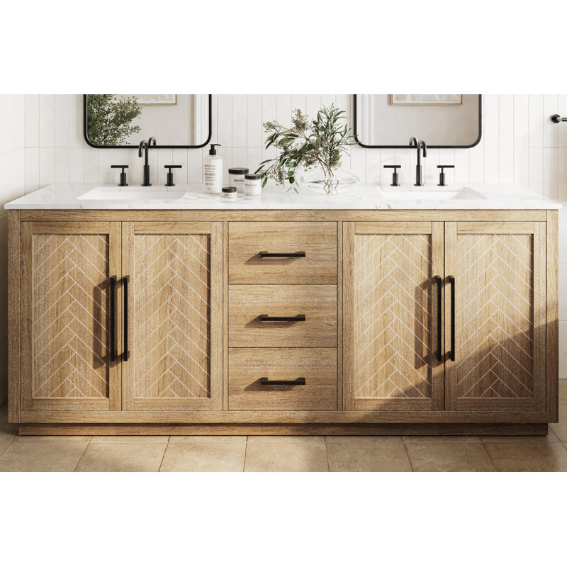 84 inch Double Bathroom Vanity, Linen Oak