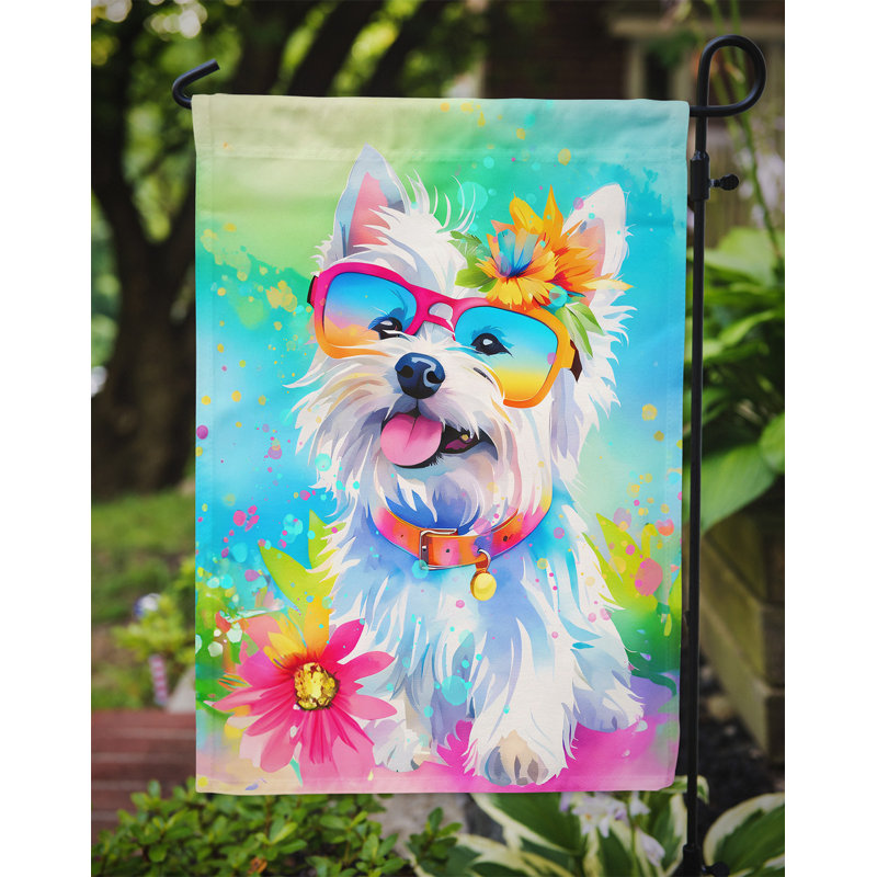 Drapeau de jardin Hippie Dawg, Westie bleu sarcelle