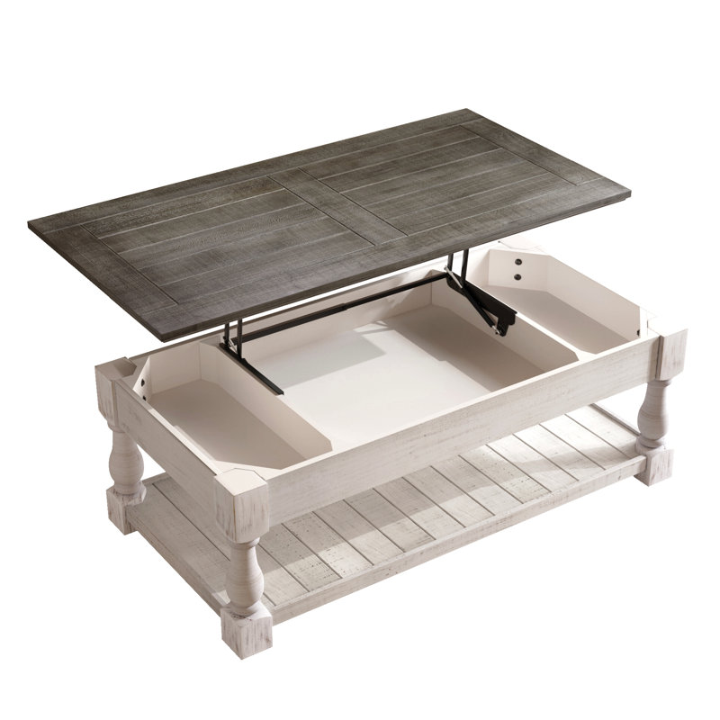 Table basse à plateau relevable avec tablette fixe Farmhouse, Gris