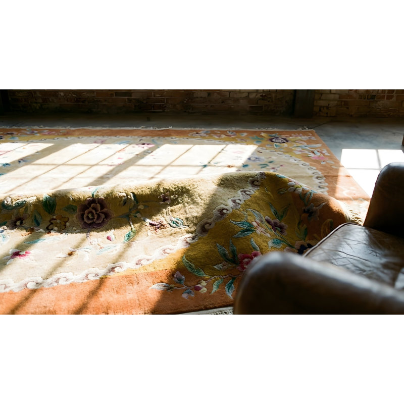 Light Color Oval Shape Field Antique Art Deco Chinese Floral Hand Knotted Rug