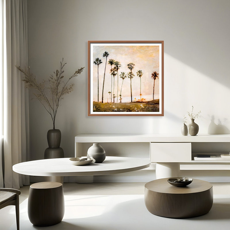 Coastal Retreat Golden Hour Glow by  - Picture Frame Painting, 16" H x 16" W x 1.125" D, Framed Matted Print, Brown