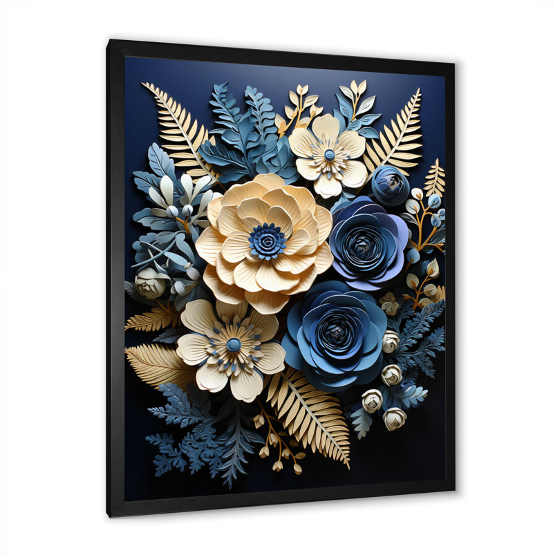 «Zavin Blue Ferns Indigo Tranquility Papercut II», reproduction sur toile, Cadre photo noir, H 20 po x l 12 po x P 1 po