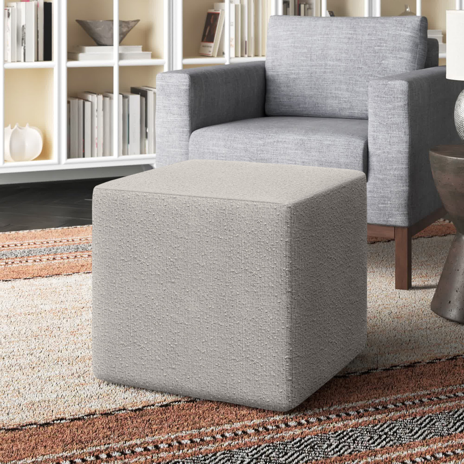 Era Upholstered Ottoman, Classic Elephant Boucle