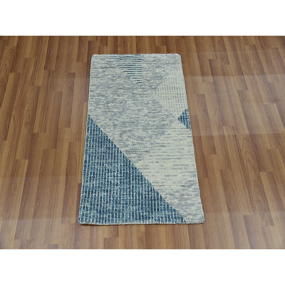2'0" x 3'0" New Hand Knotted Blue Wool Rectangle Oriental Rug - MOA10279425