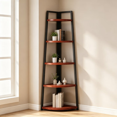 Étagère de coin supérieure avec étagères en bois massif, bibliothèque échelle de style industriel pour salon, meuble de rangement rustique pour livres et plantes, étagère murale autoportante à poser pour cuisine et bureau à domicile