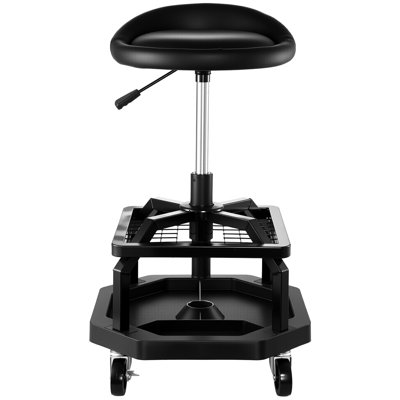 Tabouret roulant avec capacité de 300 lb, hauteur réglable, 2 plateaux de rangement, pivotant à 360 ° et verrouillé, mousse noire pour le garage