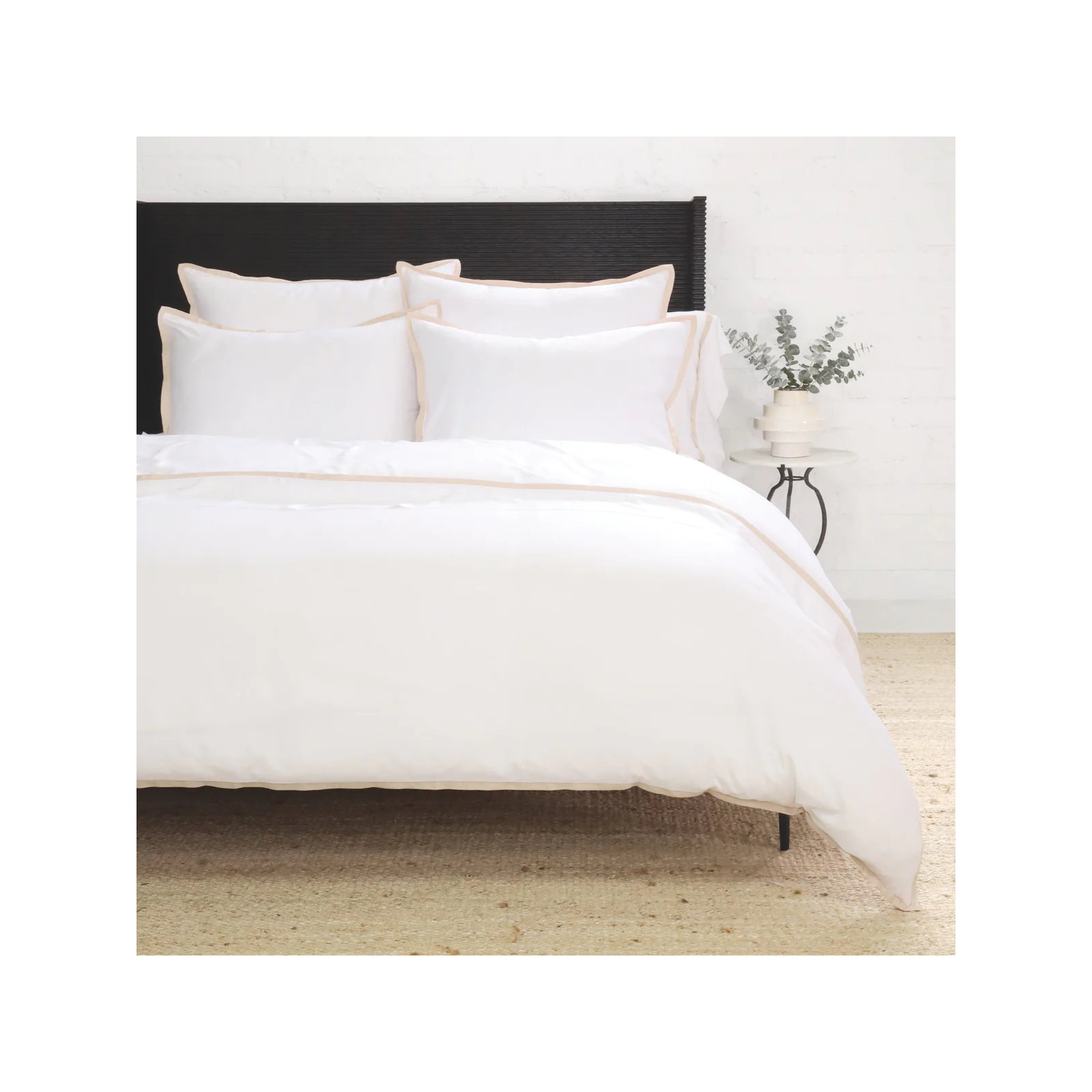 Langston Rayon Duvet Cover Set, Queen Duvet Cover + 2 Standard Shams, White/Sand