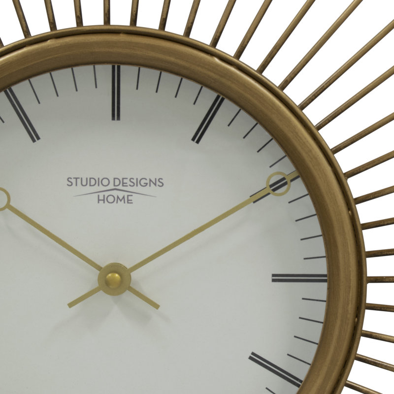 Modern 30" Golden Brass Sunburst Metal Wall Clock