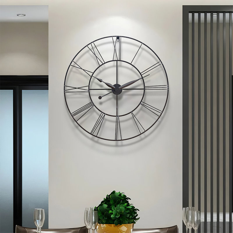 Garney Metal Wall Clock with Black Hands, 80cm H x 80cm W x 4cm D, Black