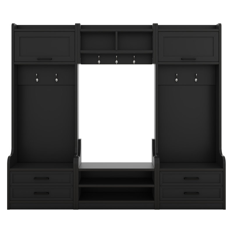 4-In-1 Detachable Hall Tree With Storage And 7 Hooks, Multiple Functions Hallway Coat Rack With Storage Drawers And Cabinet,  Shoe Bench For Entryway Hallway