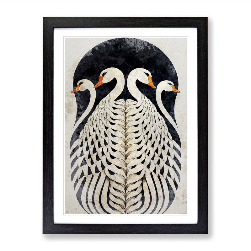 Deco Swan - Framed Print, Black, 34cm H x 25cm W x 2cm D